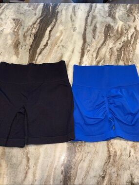 Pair of Ribbed Bike Shorts in Black and Royal Blue